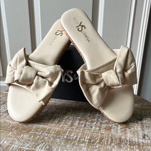 Women's Cream Bow Slides by Yosi Samra